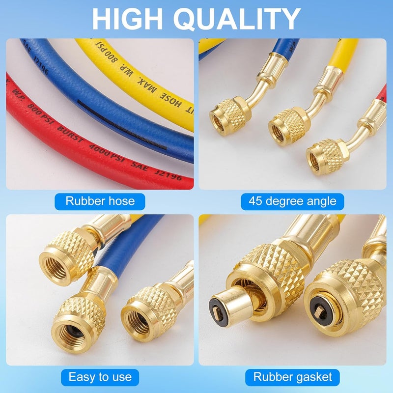 Tigbear AC Manifold Hose Set, 22985 Plus II Manifold Kit with 1/4 SAE, 4 Layer Vacuum Refrigerant Hose 800 PSI Working Pressure, 6FT A/C Charging Kit (72'') - Image 3